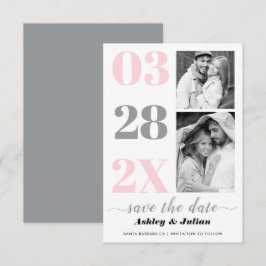 Moderne rosa und graue Typografie zwei Fotos Save The Date