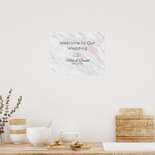 Moderne Rosa- und Graumarmorhochzeit Poster (Küche)
