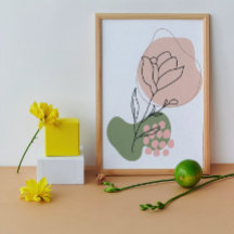 Moderne, rosa und grüne Abstrakte Rose Art Poste