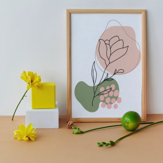 Moderne, rosa und grüne Abstrakte Rose Art Poste Poster