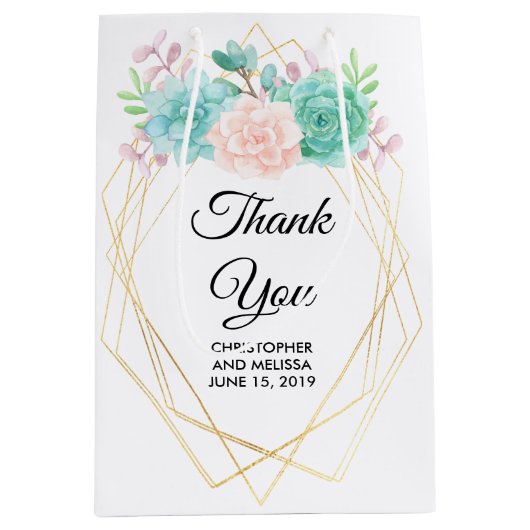 Moderne rosa und grüne Aquarellfarben Mittlere Geschenktüte (Vorderseite)