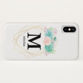 Moderne rosa und grüne Aquarellfarben - Monogramm Case-Mate iPhone Hülle (Rückseite (Horizontal))