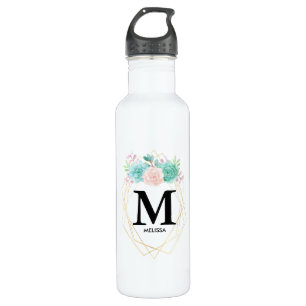 Moderne rosa und grüne Aquarellfarben - Monogramm Edelstahlflasche