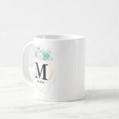 Moderne rosa und grüne Aquarellfarben - Monogramm Kaffeetasse (Vorderseite Links)