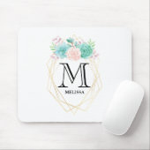 Moderne rosa und grüne Aquarellfarben - Monogramm Mousepad (Mit Mouse)