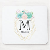 Moderne rosa und grüne Aquarellfarben - Monogramm Mousepad (Vorne)