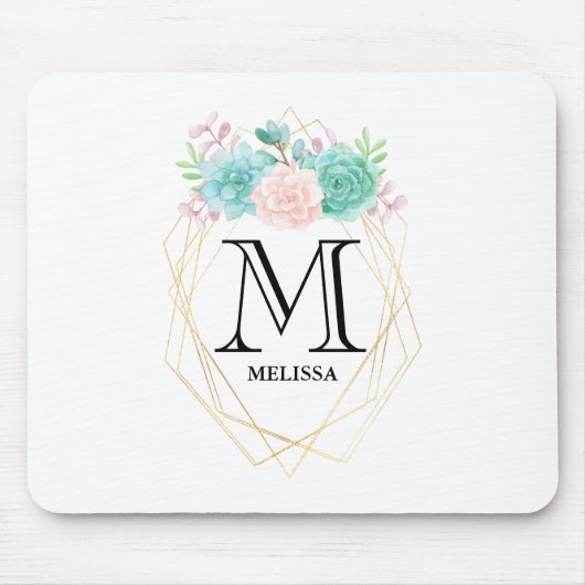 Moderne rosa und grüne Aquarellfarben - Monogramm Mousepad (Vorne)