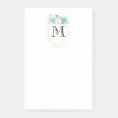 Moderne rosa und grüne Aquarellfarben - Monogramm Post-it Klebezettel (Vorderseite)