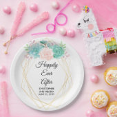 Moderne rosa und grüne Aquarellfarben Pappteller (Party)