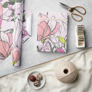Moderne rosa und grüne botanische Muster Geschenkpapier