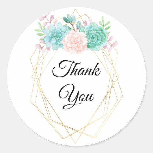 Moderne rosa und grüne Sukkulationen Vielen Dank Runder Aufkleber (Vorderseite)