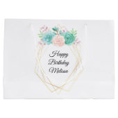 Moderne rosa und grüne Sukkulationen Wasserfarbe G Große Geschenktüte (Rückseite)