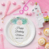 Moderne rosa und grüne Sukkulationen Wasserfarbe G Pappteller (Party)