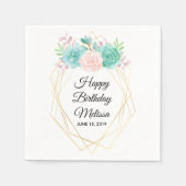 Moderne rosa und grüne Sukkulationen Wasserfarbe G Serviette (Vorderseite)