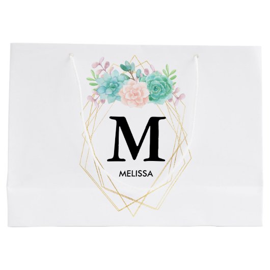 Moderne rosa und grüne Sukkulationen Wasserfarbenm Große Geschenktüte (Rückseite)