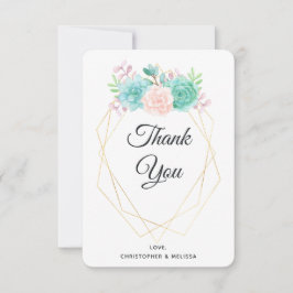 Moderne rosa und grüne Sukkulationen Wasserfarbenp Dankeskarte