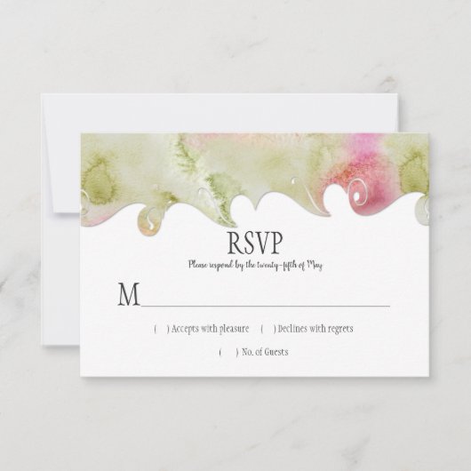 Moderne rosa und grüne Wasserfarbenhochzeit RSVP Karte (Vorderseite)