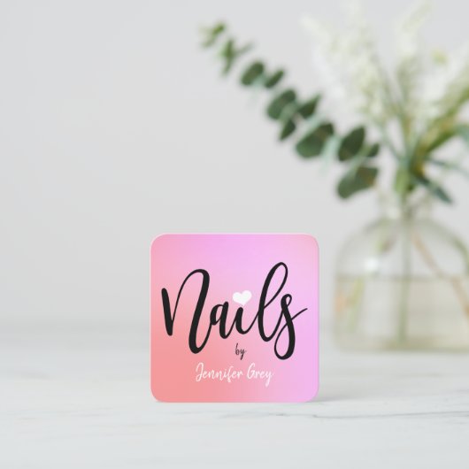 Moderne, rosa und lila Gradientennägel Quadratische Visitenkarte (Stehend Vorderseite)