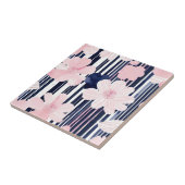 Moderne rosa und navy-florale Streifen Fliese (Seite)