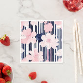 Moderne rosa und navy-florale Streifen Serviette (Beispiel)