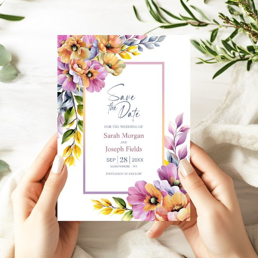 Moderne rosa und orange blorale Save the Date Einladung