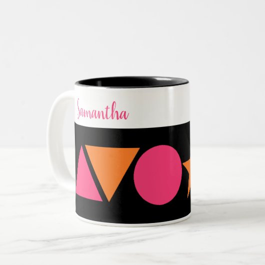 Moderne rosa und orange Formen Zweifarbige Tasse (Vorderseite Links)