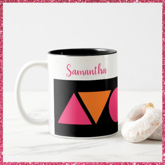 Moderne rosa und orange Formen Zweifarbige Tasse