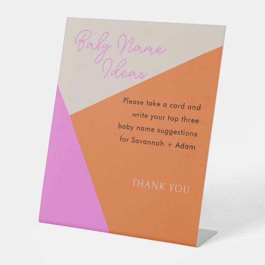 Moderne Rosa- und Orange-Kindernamensaktivität Sockelschild (Vorderseite)