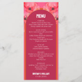 Moderne, rosa und orange, lebendige Blumenhochzeit Menükarte (Vorderseite)