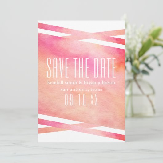 Moderne rosa und orange Wasserfarbe Save the Date (Stehend Vorderseite)