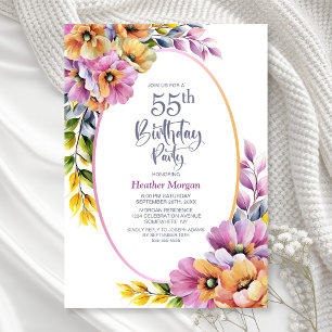 Moderne rosa und orangefarbene Blumenparty zum 55. Einladung
