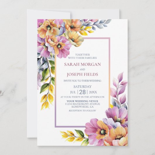 Moderne Rosa- und Orangefarbene Hochzeit Einladung (Vorderseite)