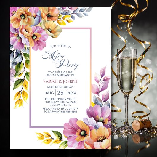 Moderne Rosa- und Orangefarbene Hochzeit nach dem Einladung