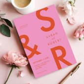 Moderne Rosa- und Orangefarbene Monogramm-Hochzeit Einladung