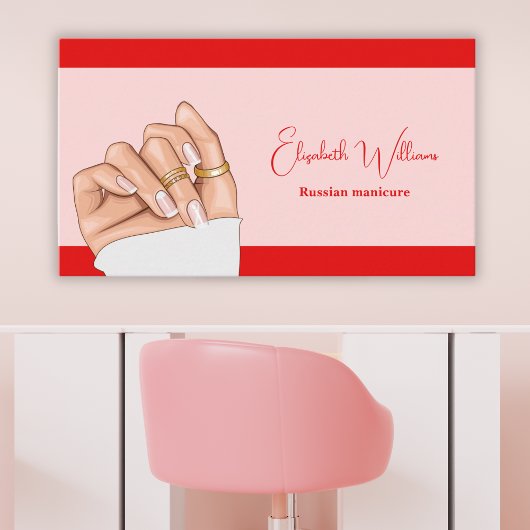 Moderne rosa und rot-russische Maniküre Nagelkünst Visitenkarte