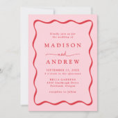 Moderne Rosa- und Rot-Wavy-Frame-Foto-Hochzeit Einladung (Vorderseite)