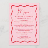 Moderne Rosa- und Rot-Wavy-Rahmen-Hochzeit Menükarte (Vorderseite)