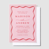 Moderne Rosa- und Rot-Wavy-Rahmen-Hochzeit Pergament Einladungen (Versetzt)