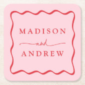 Moderne Rosa- und Rot-Wavy-Rahmen-Hochzeit Rechteckiger Pappuntersetzer (Vorderseite)