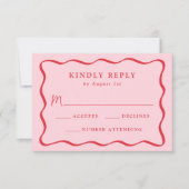 Moderne Rosa- und Rot-Wavy-Rahmen-Hochzeit RSVP Karte (Vorderseite)