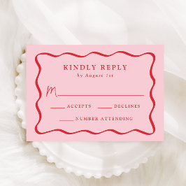 Moderne Rosa- und Rot-Wavy-Rahmen-Hochzeit RSVP Karte