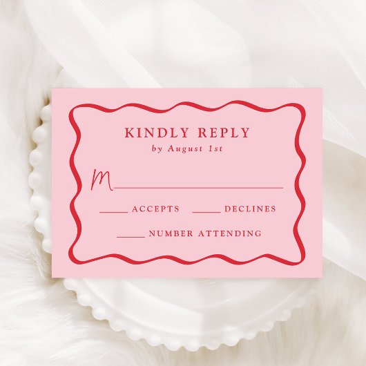 Moderne Rosa- und Rot-Wavy-Rahmen-Hochzeit RSVP Karte