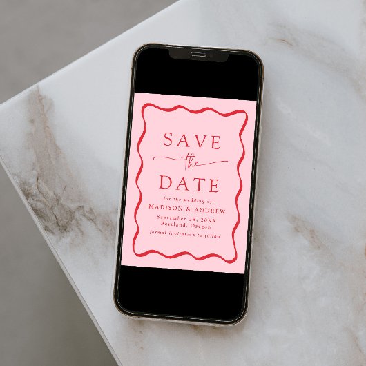 Moderne Rosa- und Rot-Wavy-Rahmen-Hochzeit Save The Date