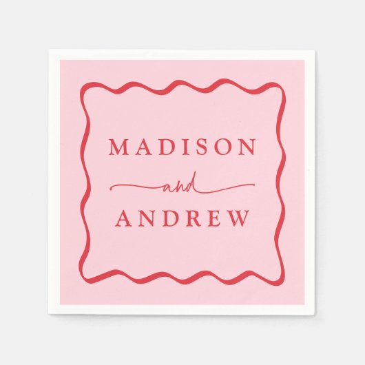Moderne Rosa- und Rot-Wavy-Rahmen-Hochzeit Serviette (Vorderseite)