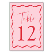 Moderne Rosa- und Rot-Wavy-Rahmen-Hochzeit Tischnummer (Vorderseite)