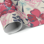Moderne Rosa und Rote Flora Geburtstag Geschenkpapier (Rolleneckpunkt)