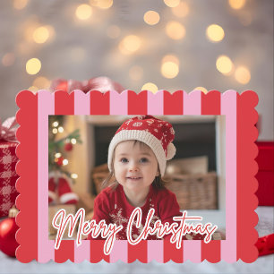 Moderne rosa und rote gestreifte Weihnachtsfoto-Gr Feiertagskarte