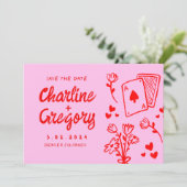 Moderne rosa und rote Handschrift-Hochzeit retten  Einladung (Stehend Vorderseite)