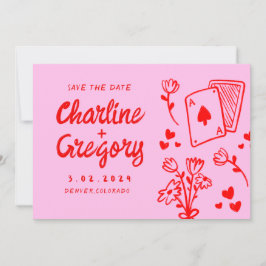 Moderne rosa und rote Handschrift-Hochzeit retten Einladung