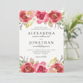 Moderne rosa und rote Hochzeits-Einladungen Einladung (Stehend Vorderseite)